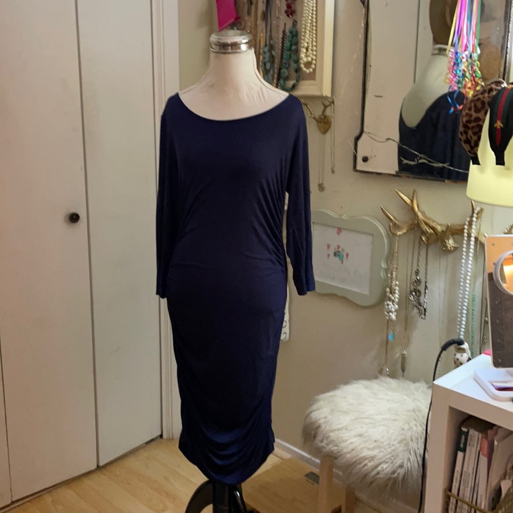 H&M Knit Shirred Navy Blue Dress